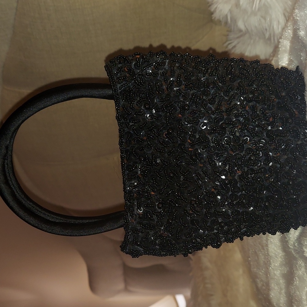 Vintage Patent Pending Mini black Sequin Beaded Evening Tote Bag